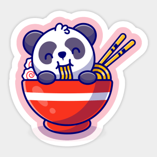 Cute Panda Eating Noodle Cartoon Sticker